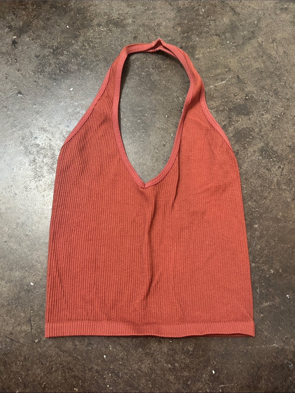 Urban Outfitters Ribbed Halter Tank Top - Rust Orange
